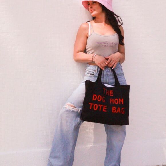 Louadore The Dog Mom Tote Bag Black and Red - Picture 5 of 5